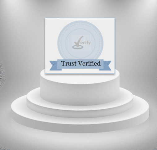 Photograph of Trust Verified Trophy sitting on top of a white pedestal
